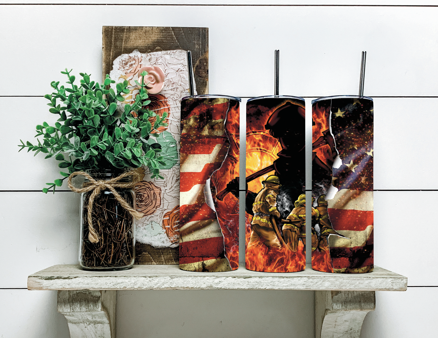 20oz Tumbler: American Flag Firefighter