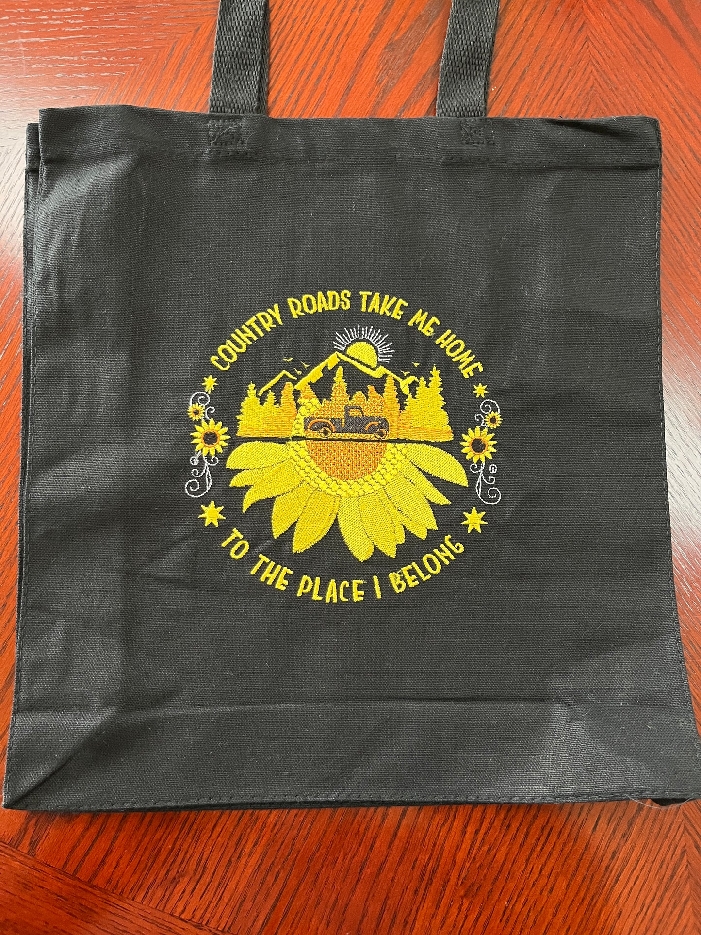 Country Roads Take Me Home Embroidered Tote Bag