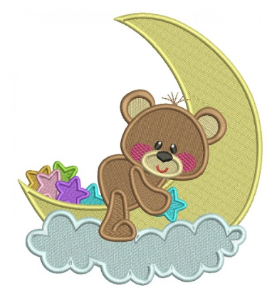 Embroidery Design Library: Bear on the Moon with Stars