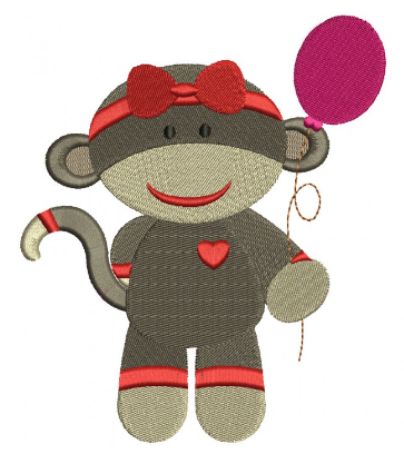 Embroidery Design Library: Girl Sock Monkey with Balloon