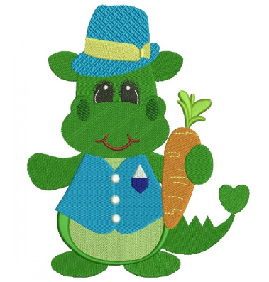 Embroidery Design Library: Dapper Dino with Carrot